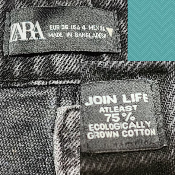 Zara Black Wash High Rise Straight Leg Crop Jeans Raw Hem - Picture 5 of 5